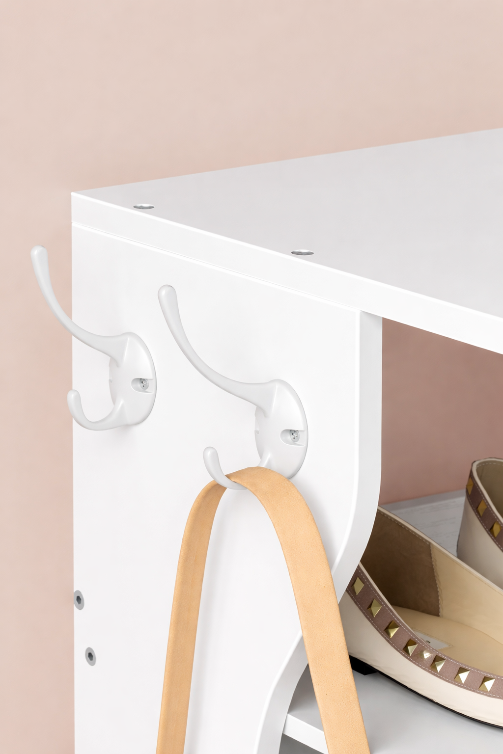 VASAGLE Raft pantofi pentru spatii inguste, 9 niveluri, cu carlige laterale, montaj pe podea, 26x30x147 cm, alb - imagine 4