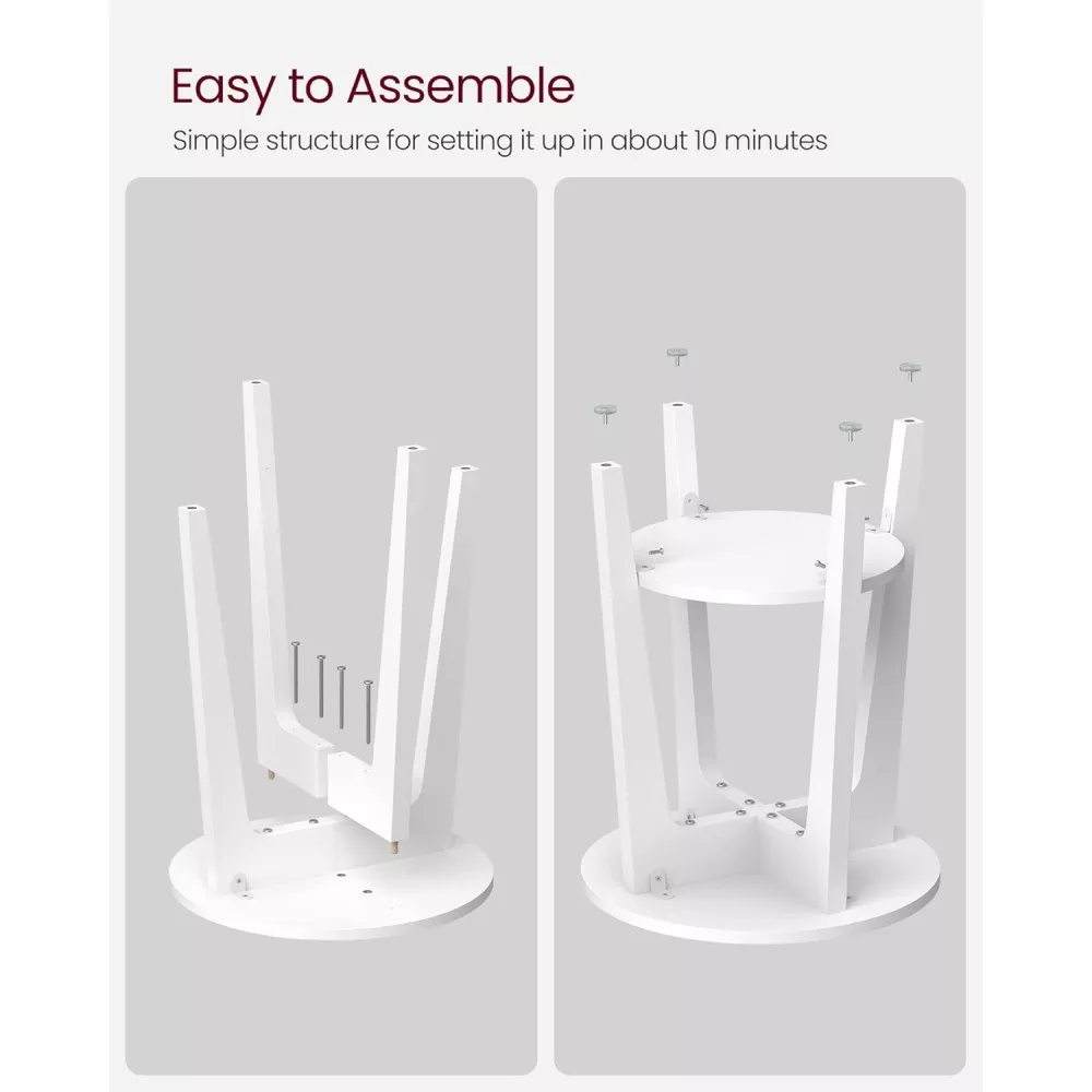 VASAGLE Masuta laterala rotunda cu raft inferior, pentru living sau dormitor, stil modern, 40x40x50 cm, alb - imagine 8