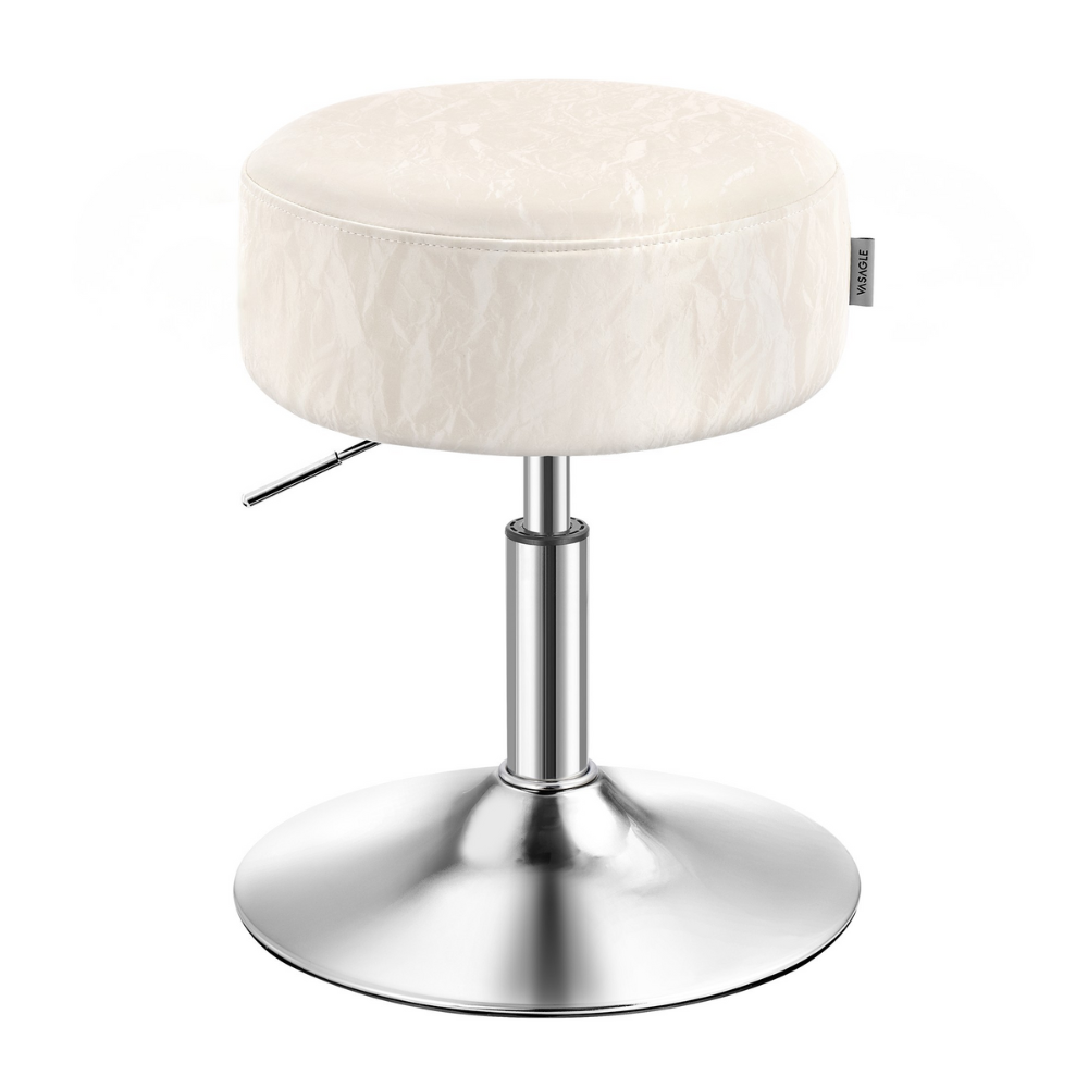 VASAGLE Taburet pentru masa machiaj, reglabil pe inaltime, rotativ 360°, sezut capitonat, 39x39x58 cm, alb crem - imagine 2