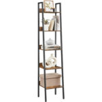 VASAGLE Biblioteca tip scara cu 5 rafturi, design industrial, cadru metalic si rafturi din PAL, 34x30x170 cm, maro rustic