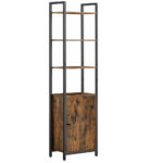 VASAGLE Biblioteca inalta cu 6 rafturi si dulap, cadru metalic, rafturi reglabile, stil vintage, 40x24x160 cm, maro rustic