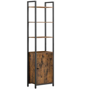 VASAGLE Biblioteca inalta cu 6 rafturi si dulap, cadru metalic, rafturi reglabile, stil vintage, 40x24x160 cm, maro rustic