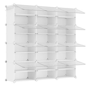 SONGMICS Organizator pantofi modular cu 12 compartimente, cadru metalic si panouri din plastic, cu usi, 124x32x125 cm, alb