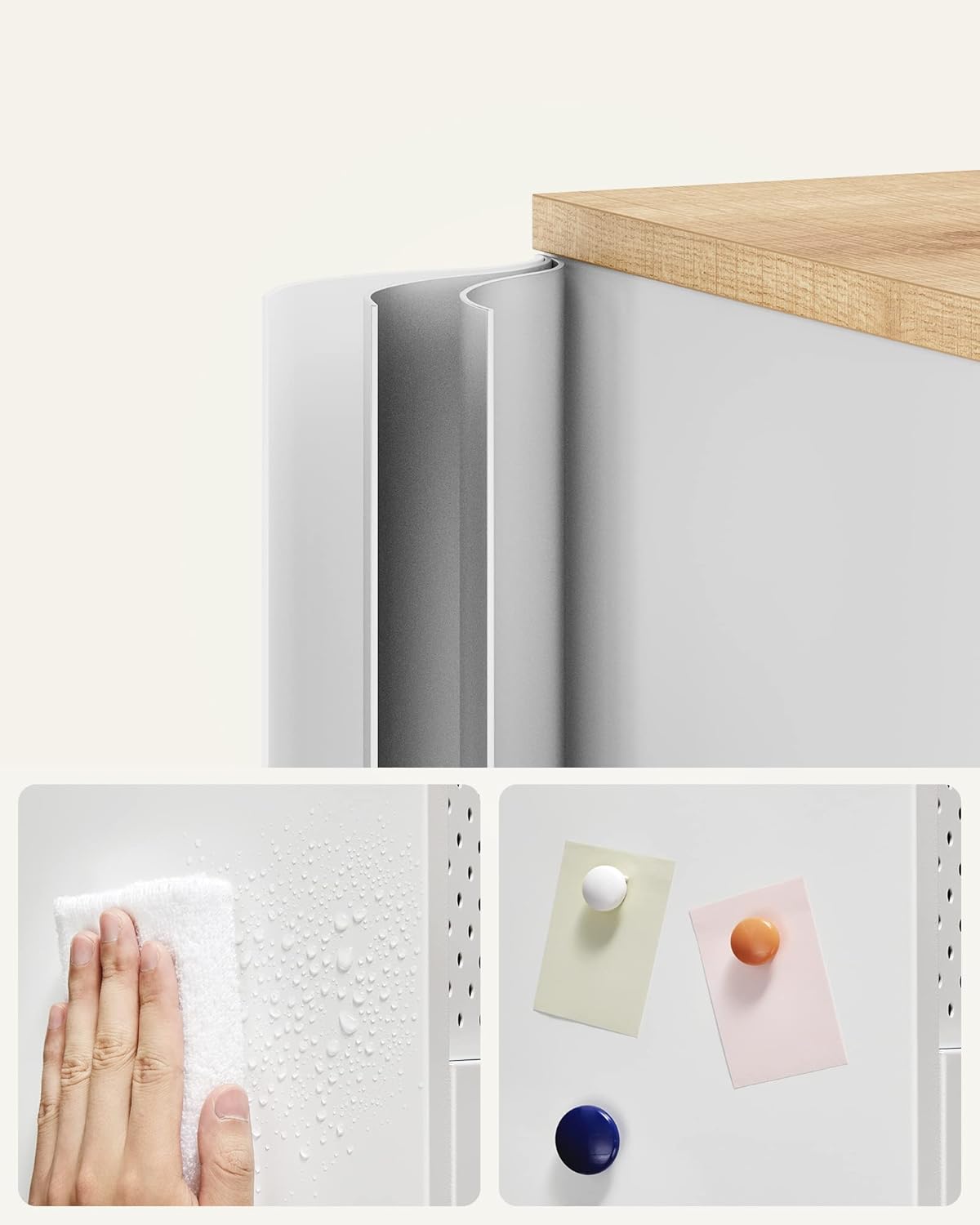 SONGMICS Dulap depozitare metalic cu 2 usi, raft reglabil, cadru otel, stil industrial, 80x40x76 cm, alb si bej - imagine 3