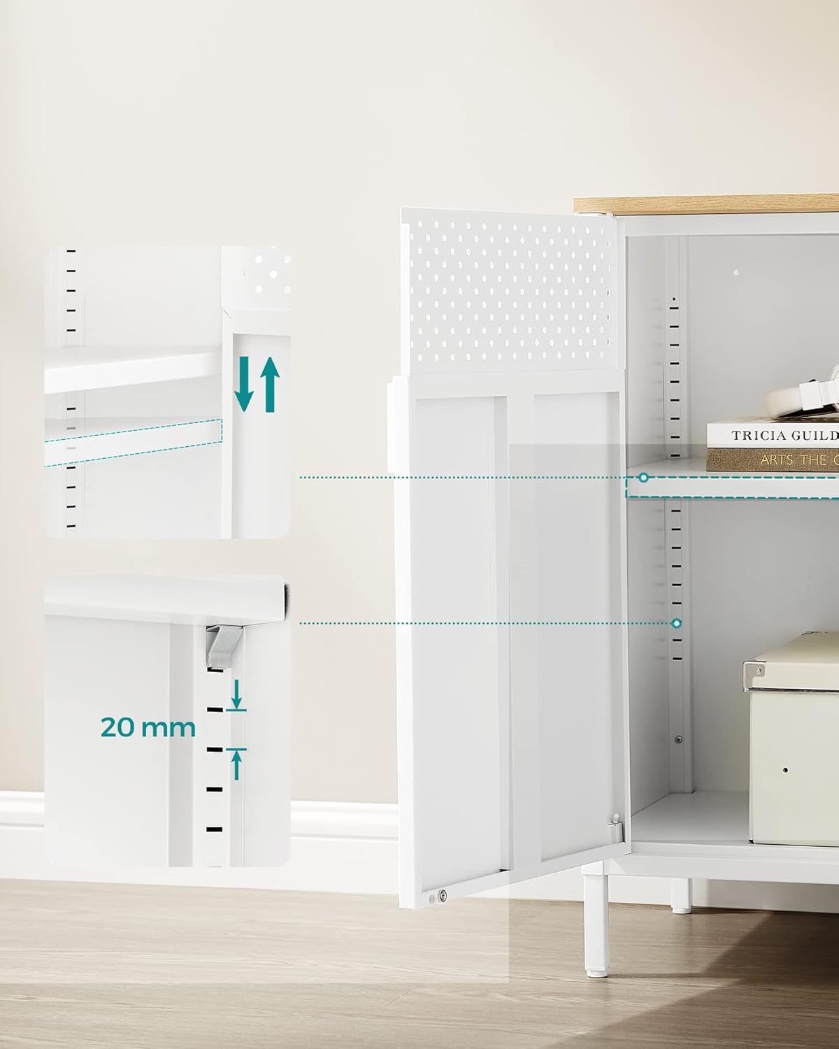 SONGMICS Dulap depozitare metalic cu 2 usi, raft reglabil, cadru otel, stil industrial, 80x40x76 cm, alb si bej - imagine 9