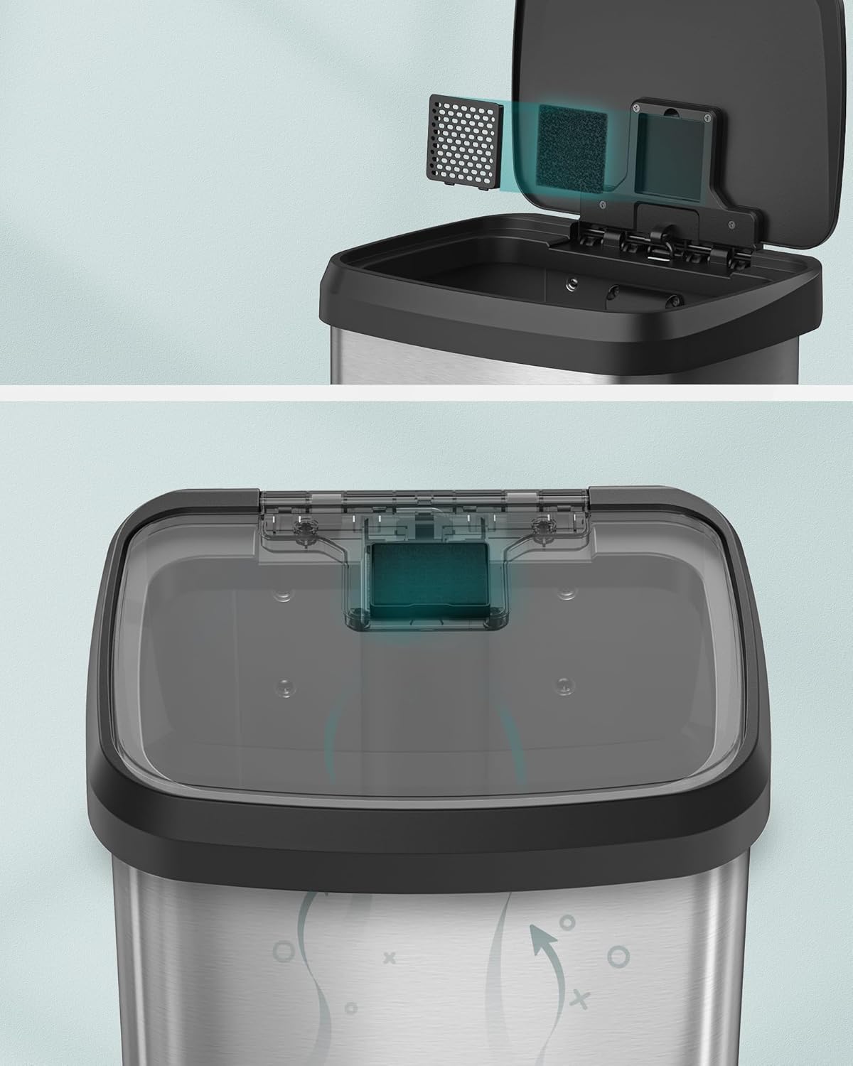 SONGMICS Cos de gunoi din inox, 68 L cu pedala, capac soft close, filtru de carbon pentru neutralizarea mirosurilor, argintiu - imagine 5