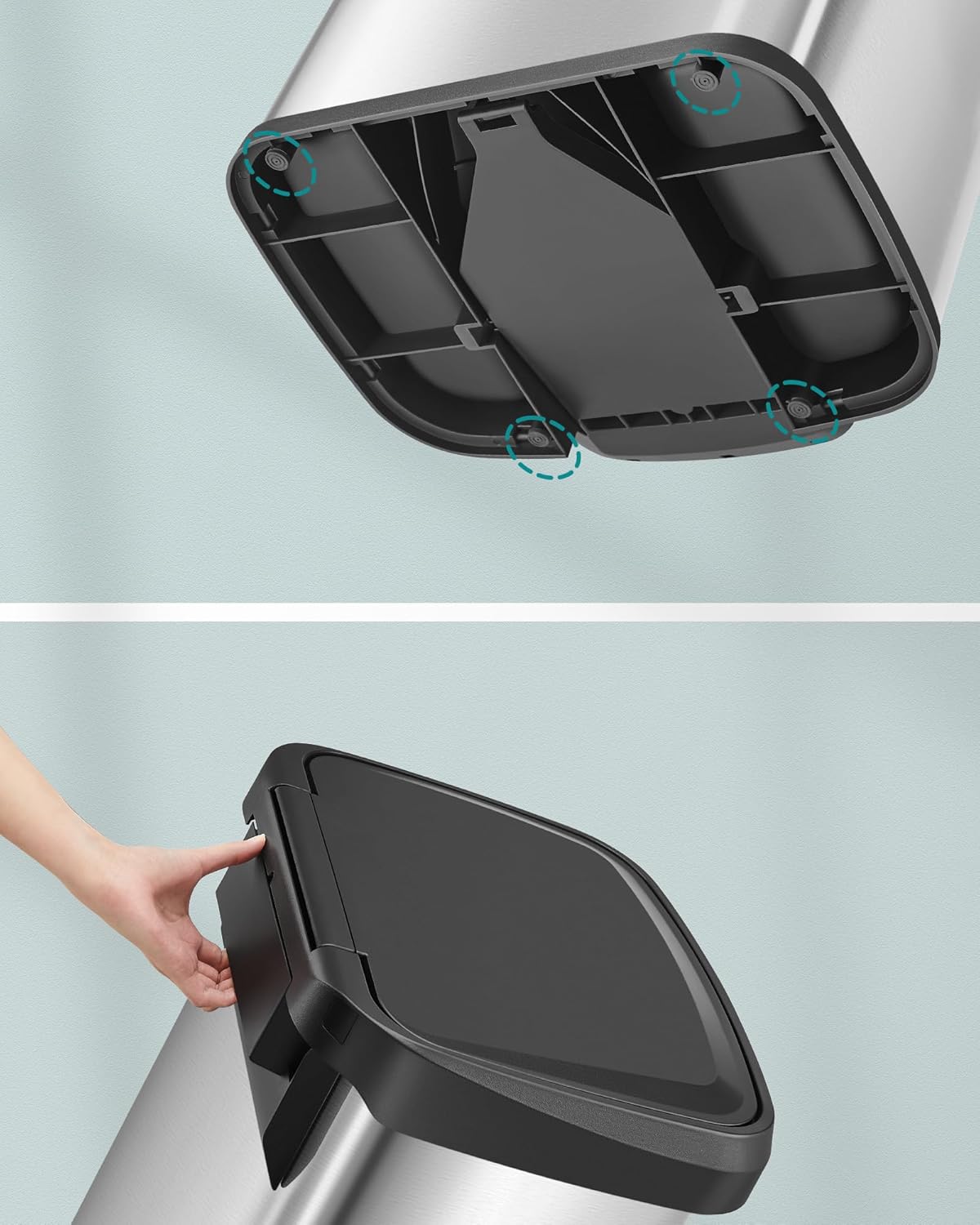 SONGMICS Cos de gunoi din inox, 68 L cu pedala, capac soft close, filtru de carbon pentru neutralizarea mirosurilor, argintiu - imagine 8