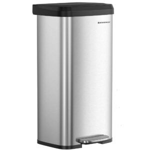 SONGMICS Cos de gunoi din inox, 68 L cu pedala, capac soft close, filtru de carbon pentru neutralizarea mirosurilor, argintiu