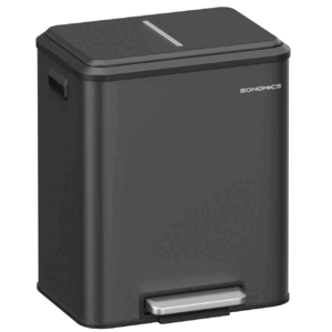 SONGMICS Cos gunoi metalic, 2 compartimente, 2x15 litri, pedala si inchidere silentioasa, negru