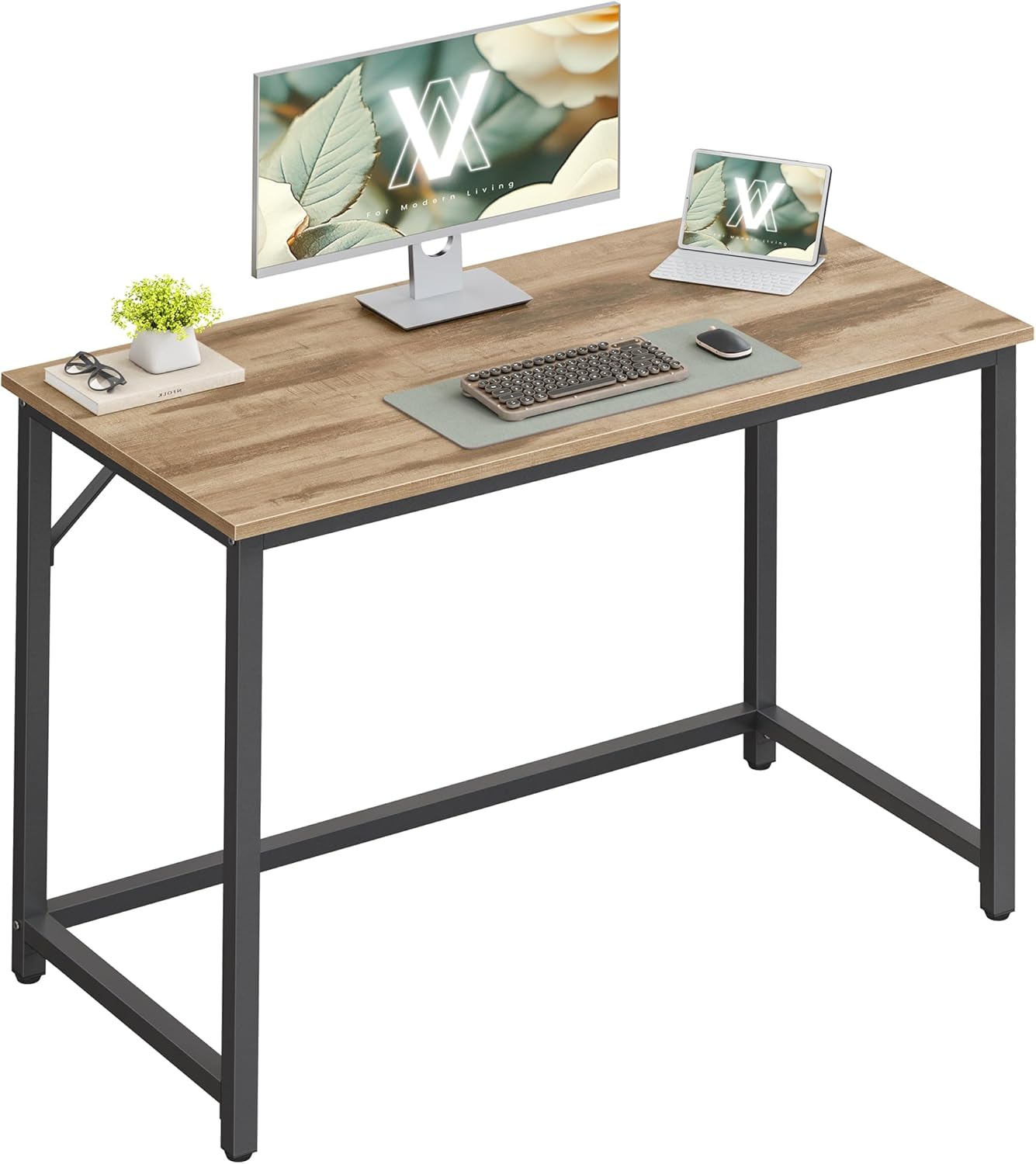 VASAGLE Birou calculator cu blat din PAL, cadru metalic, stil industrial, 100x50x76 cm, maro camel - imagine 2