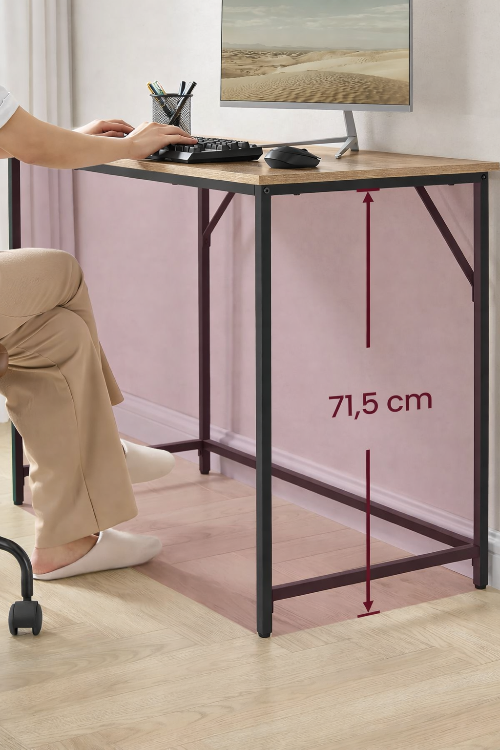 VASAGLE Birou calculator cu blat din PAL, cadru metalic, stil industrial, 100x50x76 cm, maro camel - imagine 5