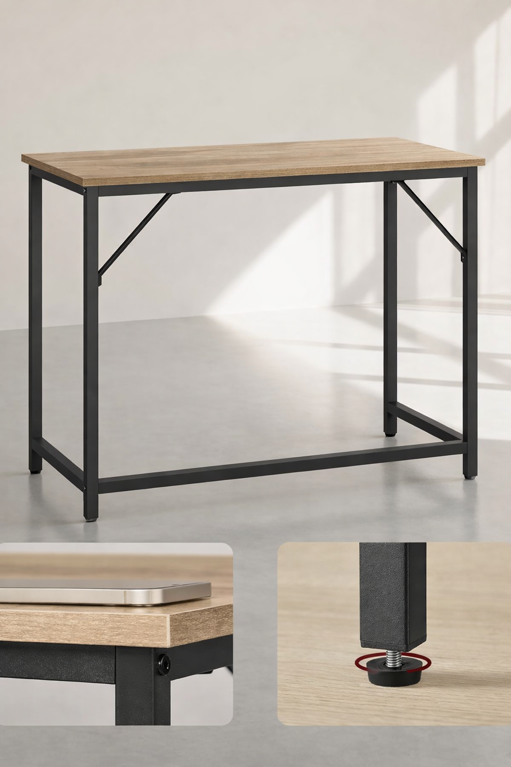 VASAGLE Birou calculator cu blat din PAL, cadru metalic, stil industrial, 100x50x76 cm, maro camel - imagine 7