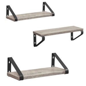 VASAGLE Raft de perete, set 3 bucati 30cm, 35cm si 40cm, 2 moduri de montare, gri si negru