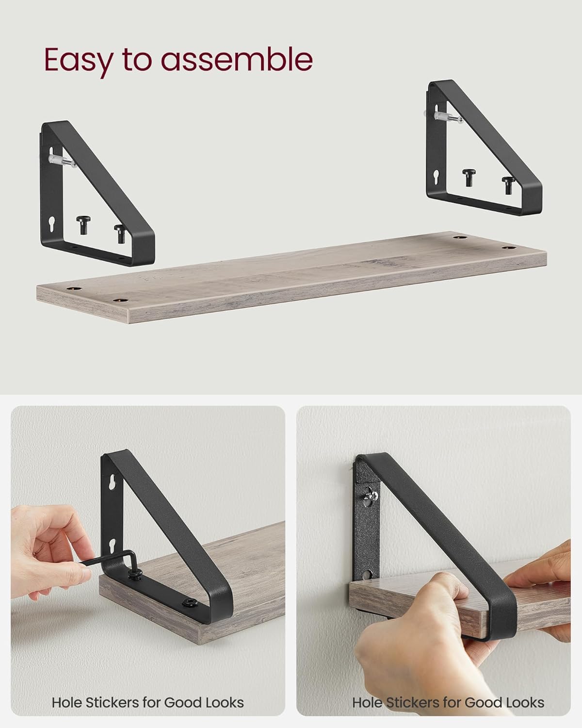 VASAGLE Raft de perete, set 3 bucati 30cm, 35cm si 40cm, 2 moduri de montare, gri si negru - imagine 3