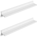 SONGMICS Set 2 rafturi plutitoare suspendate perete cu finisaj lucios, MDF, 60x10x5 cm, alb