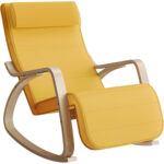SONGMICS Scaun balansoar din lemn, suport picioare reglabil, maxim 150kg, 121x67x84 cm, galben