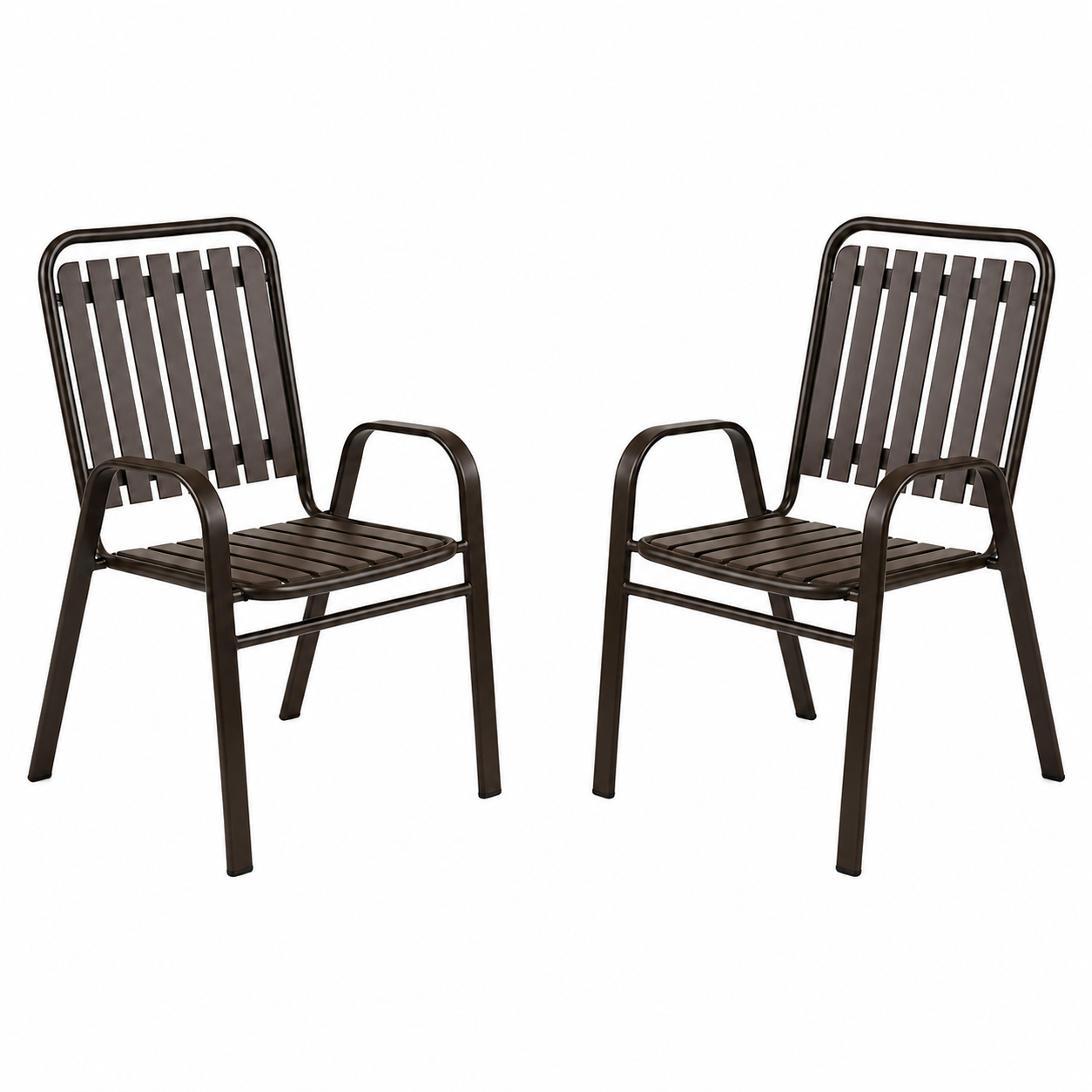 Set 2 scaune de gradina cu brate, PP si cadru metalic, 56x63x89 cm, maro - imagine 2