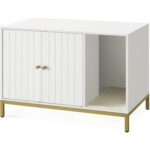 FEANDREA Dulap mascat pentru litiera pisici, cu cadru metalic auriu, 80x50x55 cm, alb