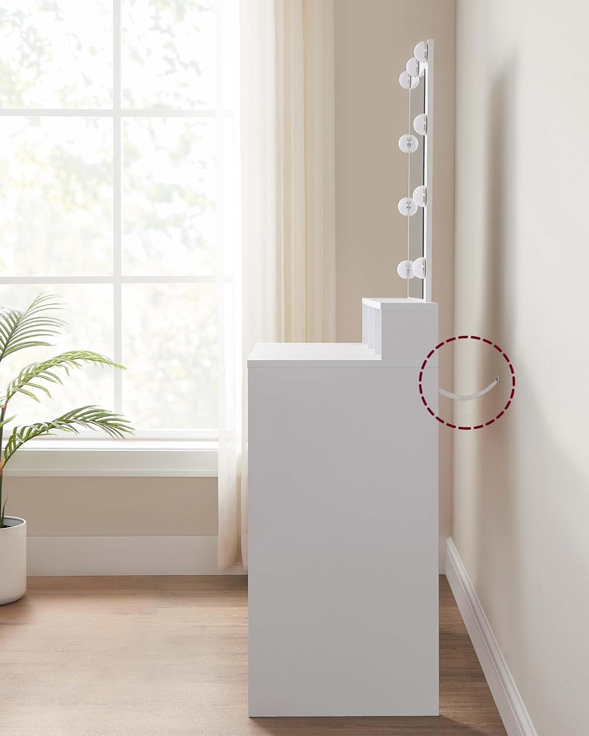 VASAGLE Masa de toaleta cu oglinda LED cu luminozitate reglabila, 2 sertare si 3 compartimente, 100x40x145 cm, alb - imagine 4