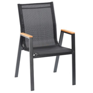 Scaun gradina cu cadru metalic, sezut textilene si cotiere din imitatie lemn, 61x56x90 cm, negru