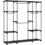 SONGMICS Dulap portabil pentru haine cu 4 bare de suspendare si rafturi, structura metalica, 151x43x166 cm, negru