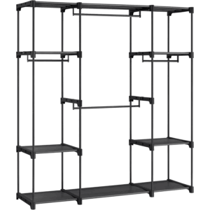 SONGMICS Dulap portabil pentru haine cu 4 bare de suspendare si rafturi, structura metalica, 151x43x166 cm, negru
