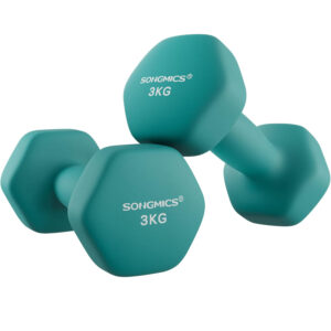 SONGMICS Set gantere fitness hex 2x3 kg, antiderapante, din fier invelit in vinil, verde