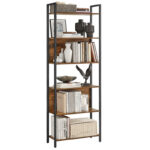 VASAGLE Biblioteca cu 6 rafturi, stil industrial, cadru metalic si PAL, 128x24x187 cm, maro rustic