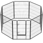 FEANDREA Tarc metalic pentru animale, 8 panouri modulare, utilizare interior sau exterior, 160x160x100 cm, negru