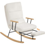 SONGMICS Fotoliu balansoar reglabil cu suport picioare reglabil, textil plusat, 85x75x105 cm, crem