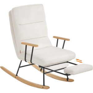 SONGMICS Fotoliu balansoar reglabil cu suport picioare reglabil, textil plusat, 85x75x105 cm, crem