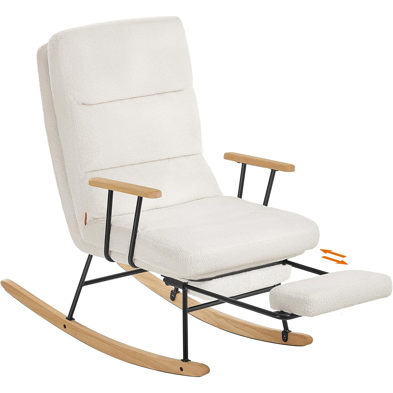 SONGMICS Fotoliu balansoar reglabil cu suport picioare reglabil, textil plusat, 85x75x105 cm, crem