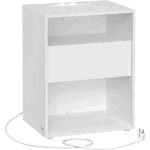 VASAGLE Noptiera cu sertar si statie de incarcare, 2 prize, 2 porturi USB, 45x35x58 cm, alb