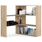 Etajera de colt pentru carti si decoratiuni, cu 3 rafturi, PAL laminat 16 mm, 174x30x109 cm, stejar sonoma