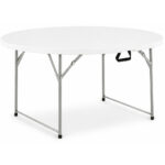 Masa catering rotunda pentru evenimente, pliabila, diametru 180 cm, HDPE, cadru metalic, alb