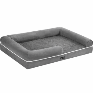 FEANDREA Pat ortopedic pentru caini, cu margini inaltate si husa detasabila, 106x80x20 cm, gri deschis