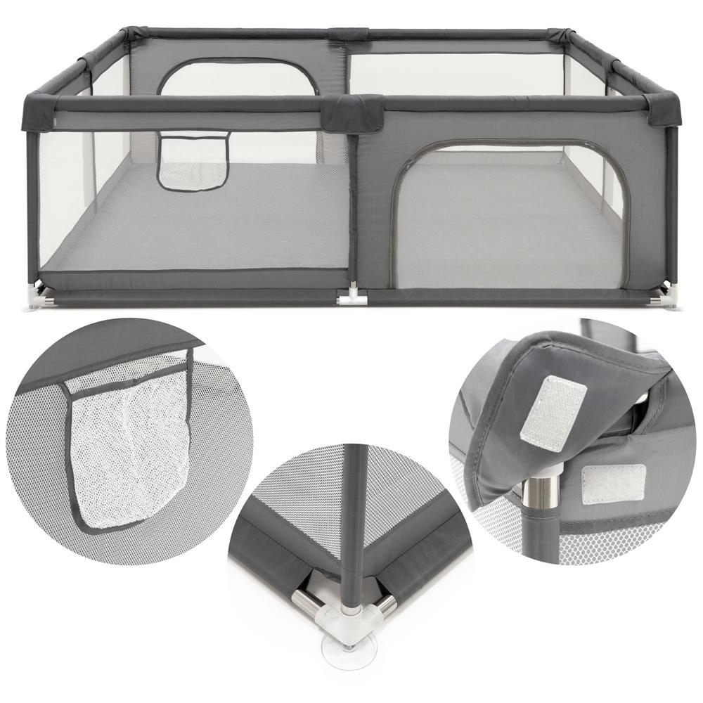 Tarc de joaca pliabil pentru copii, cu intrare cu fermoar, 200x180x66 cm, gri - imagine 8