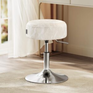 VASAGLE Taburet pentru masa machiaj, reglabil pe inaltime, rotativ 360°, sezut capitonat, 39x39x58 cm, alb crem