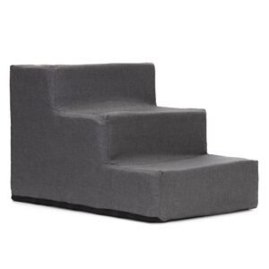 Scara pentru animale de companie, caini sau pisici, 3 trepte, antiderapanta, husa detasabila, inaltime 30 cm, gri inchis