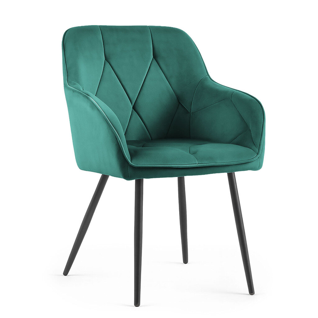 Set 6 scaune tapitate, Diamant, velur matlasat, 55x58x83 cm, verde smarald - imagine 3