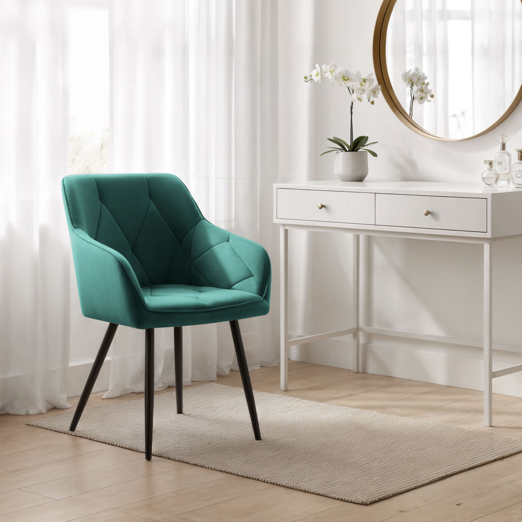 Set 6 scaune tapitate, Diamant, velur matlasat, 55x58x83 cm, verde smarald - imagine 8