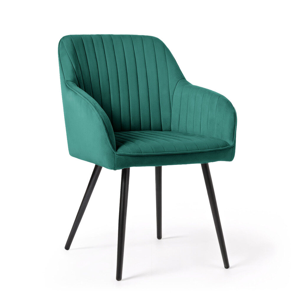 Set 6 scaune tapitate, Florence, velur matlasat, 55x58x82 cm, verde smarald - imagine 8