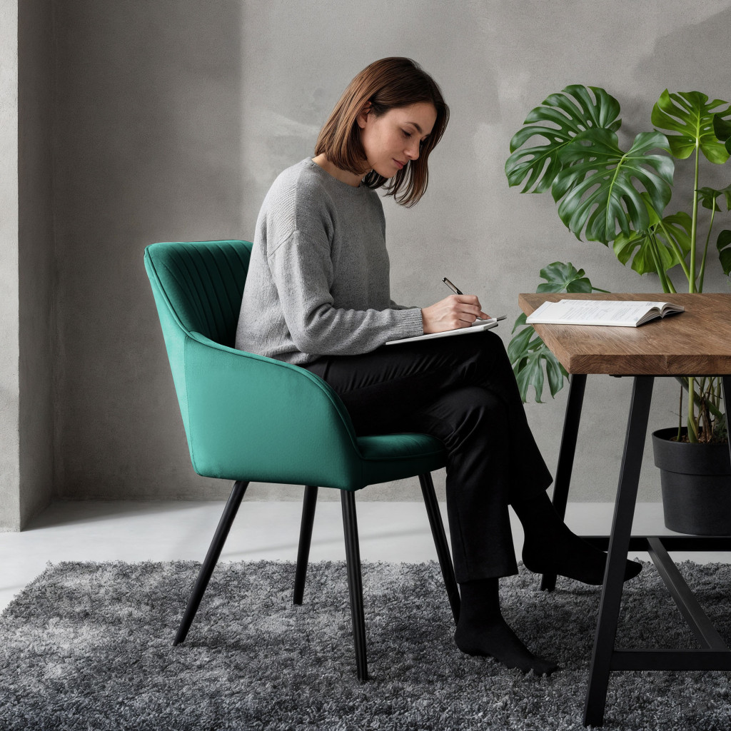 Set 6 scaune tapitate, Florence, velur matlasat, 55x58x82 cm, verde smarald - imagine 4