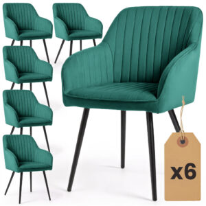 Set 6 scaune tapitate, Florence, velur matlasat, 55x58x82 cm, verde smarald