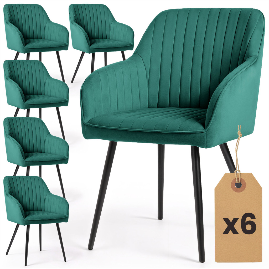 Set 6 scaune tapitate, Florence, velur matlasat, 55x58x82 cm, verde smarald