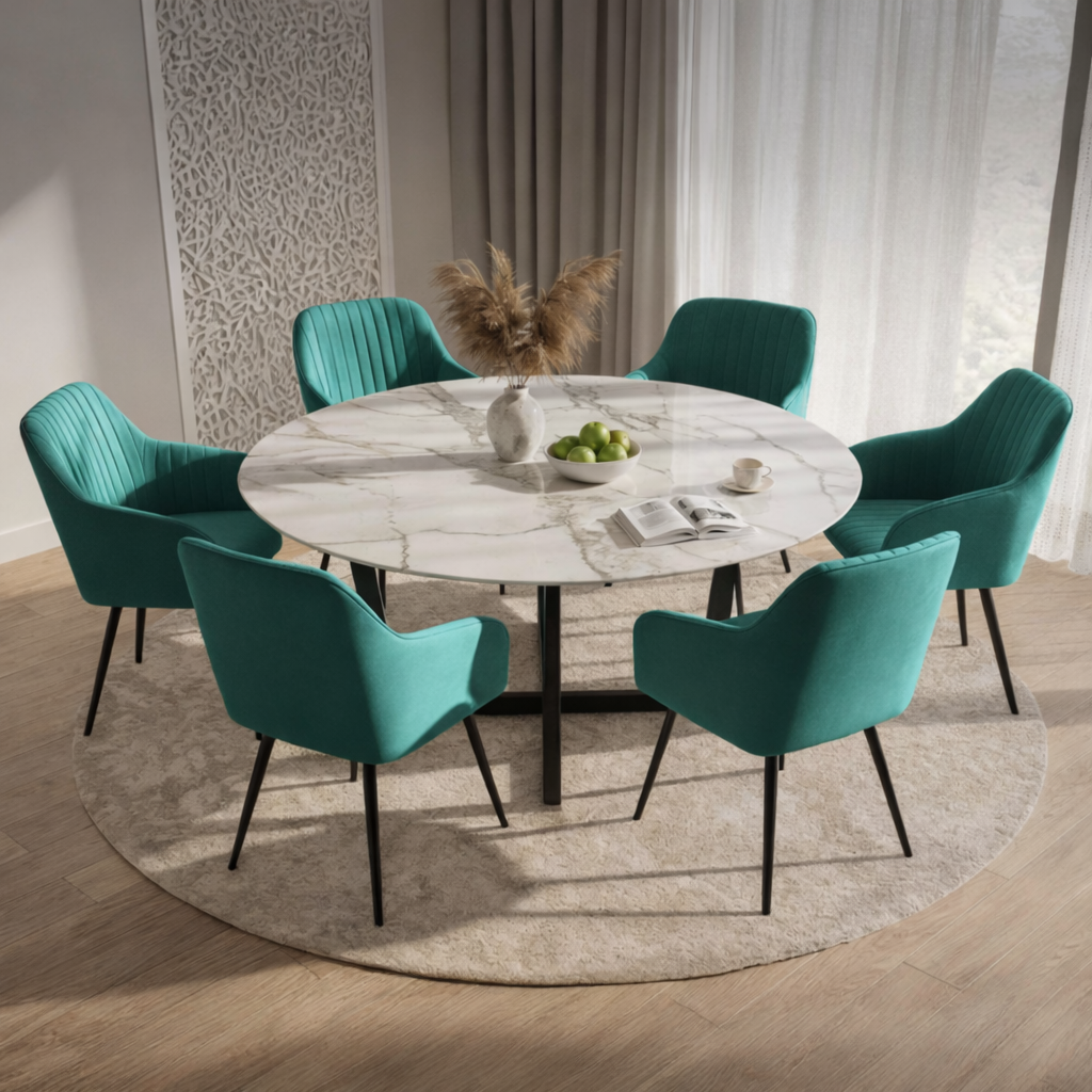 Set 6 scaune tapitate, Livo, velur matlasat, 46x44x87 cm, verde smarald - imagine 4