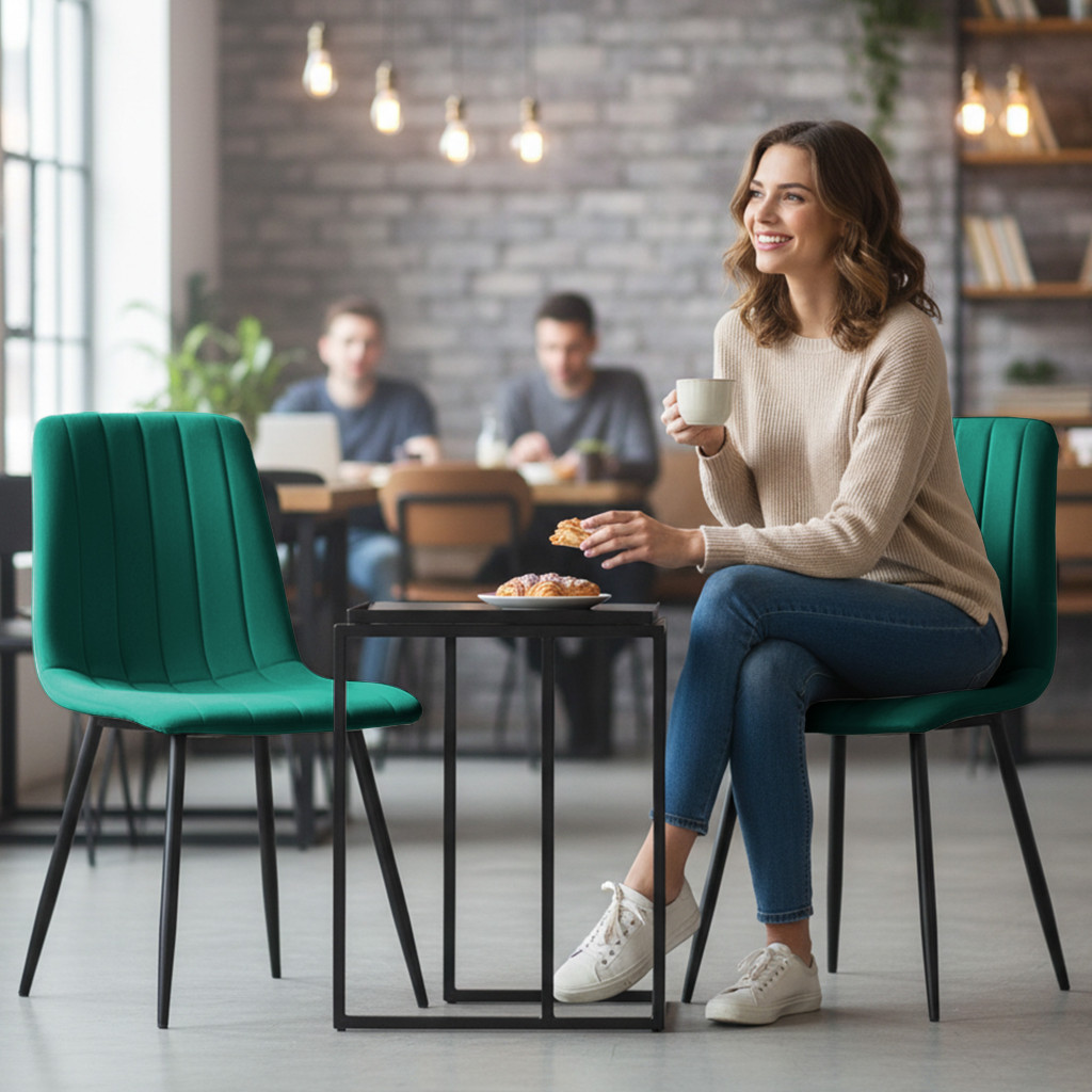 Set 6 scaune tapitate, Livo, velur matlasat, 46x44x87 cm, verde smarald - imagine 9