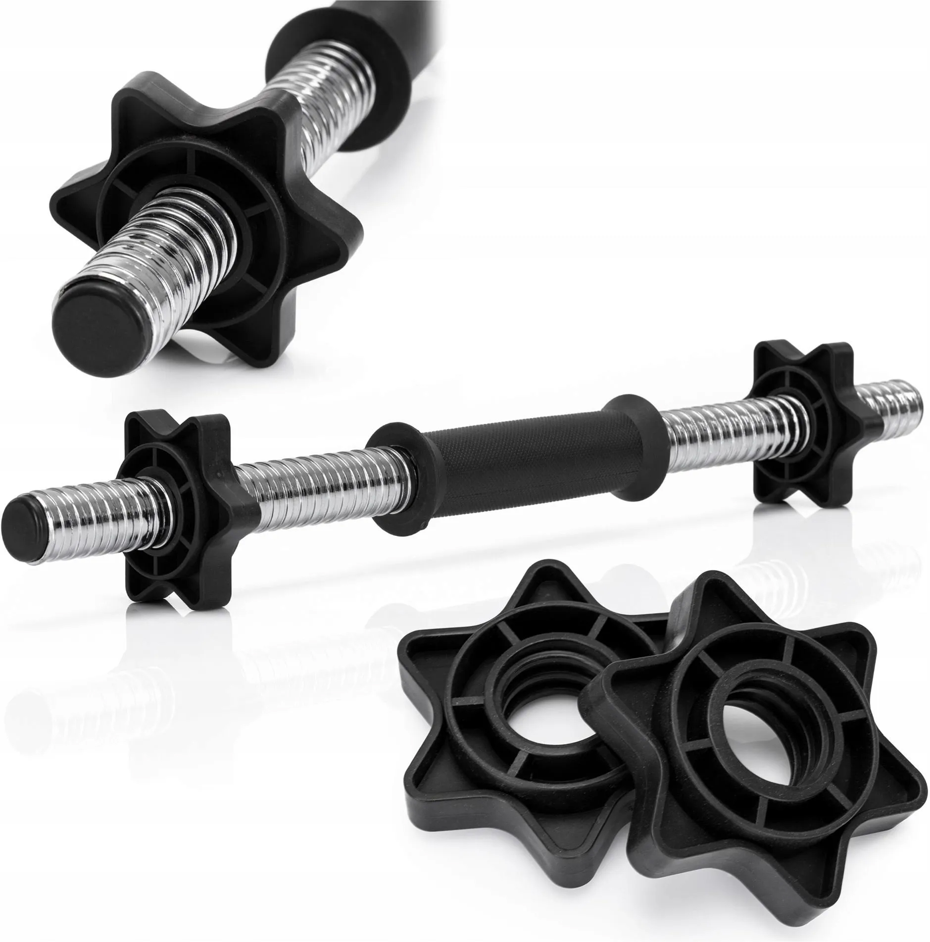 Bara pentru gantere 45 cm, otel cromat, diametru 25 mm, cu 2 coliere de fixare, argintiu - imagine 2