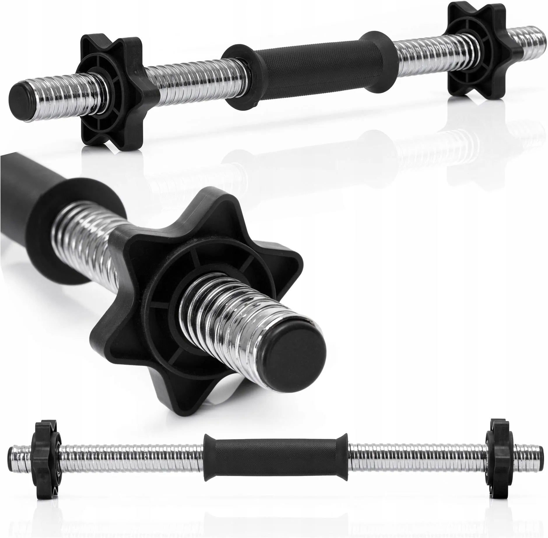Bara pentru gantere 45 cm, otel cromat, diametru 25 mm, cu 2 coliere de fixare, argintiu - imagine 5