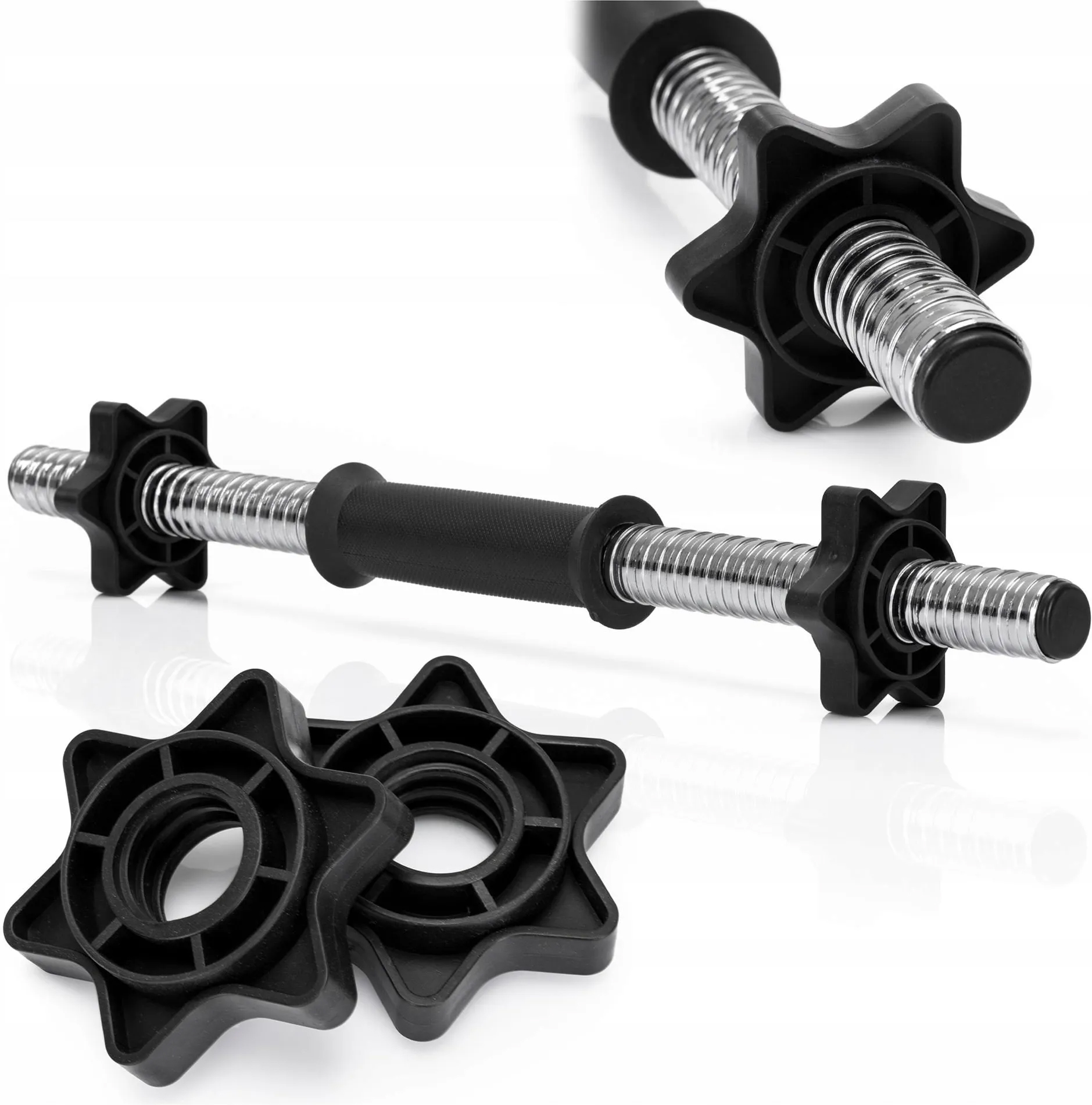 Bara pentru gantere 45 cm, otel cromat, diametru 25 mm, cu 2 coliere de fixare, argintiu - imagine 6
